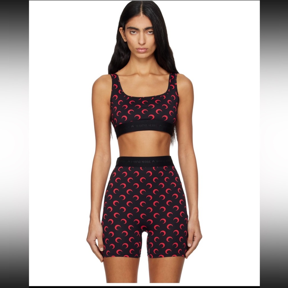 Marine Serre Black Sports Bra & Shorts w/ Red Crescent Print. Worn 1X Authentic